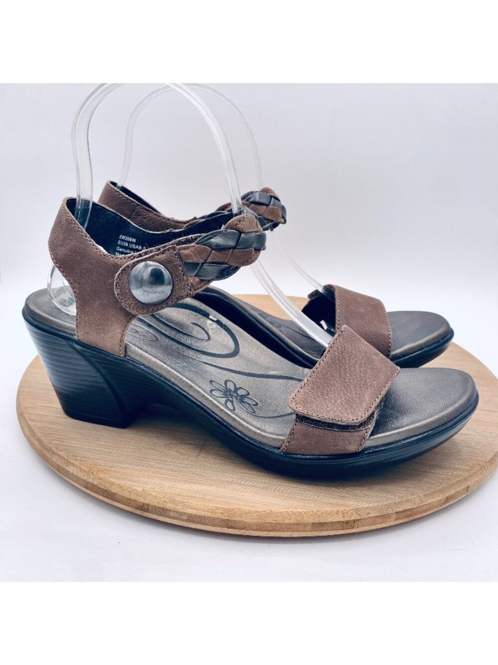 Aetrex Sandals Womens 8.5 Brown Braided Leather Sylvia Comfort Heels
